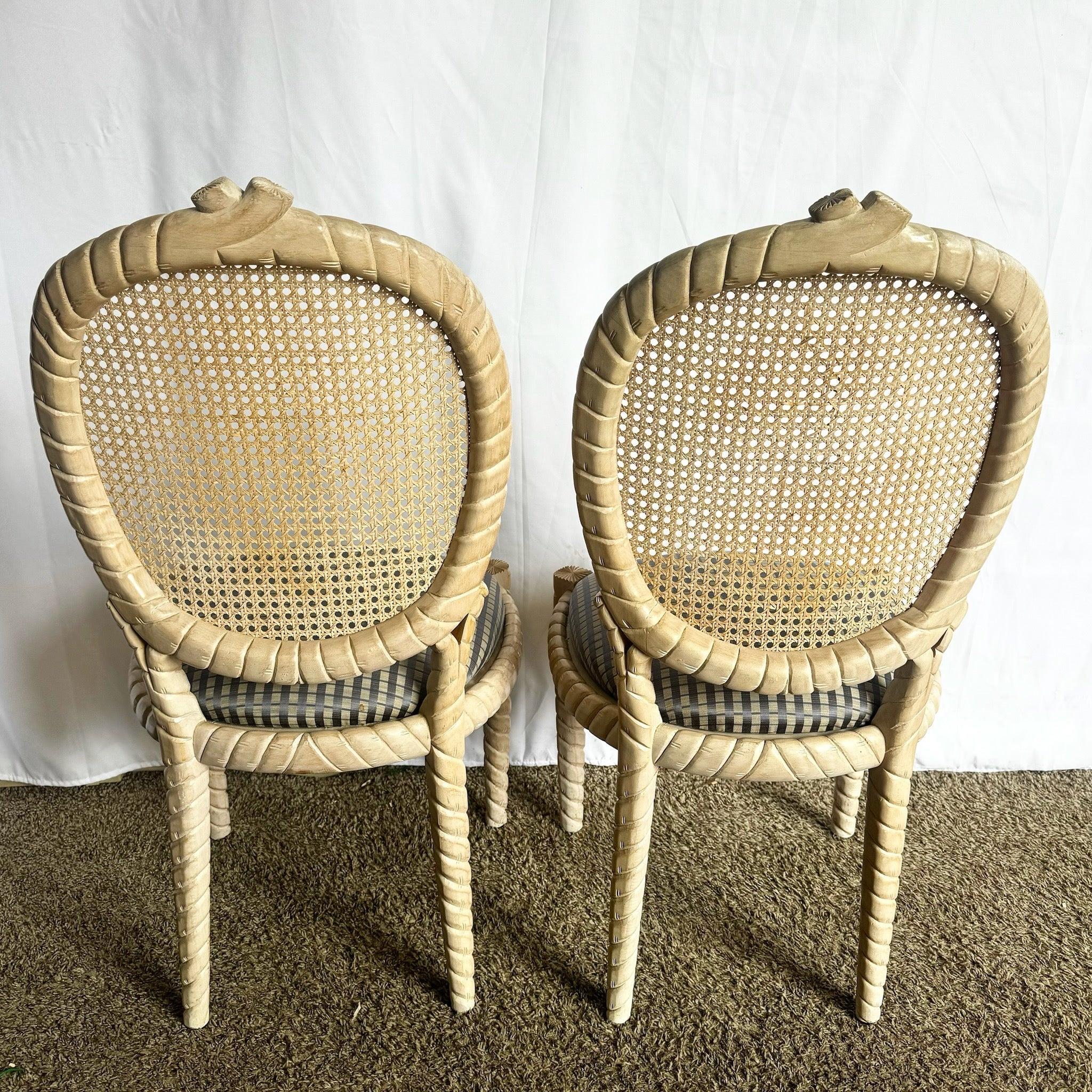 American Vintage Carved Rope Twist Louis XVI Dining Chairs With Cane Backs - Set of 4 For Sale