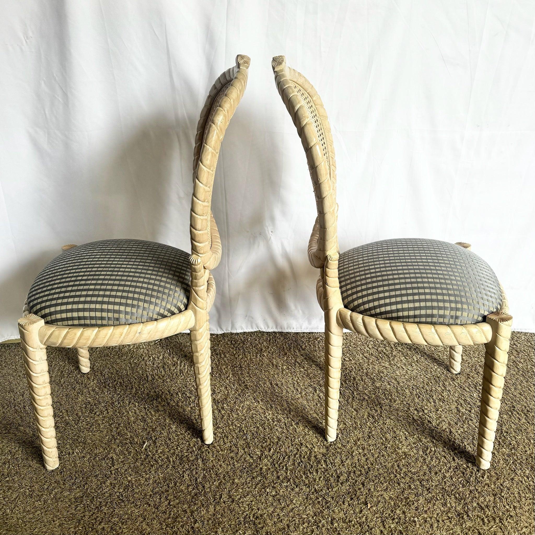 Vintage Carved Rope Twist Louis XVI Dining Chairs With Cane Backs - Set of 4 In Good Condition For Sale In Delray Beach, FL