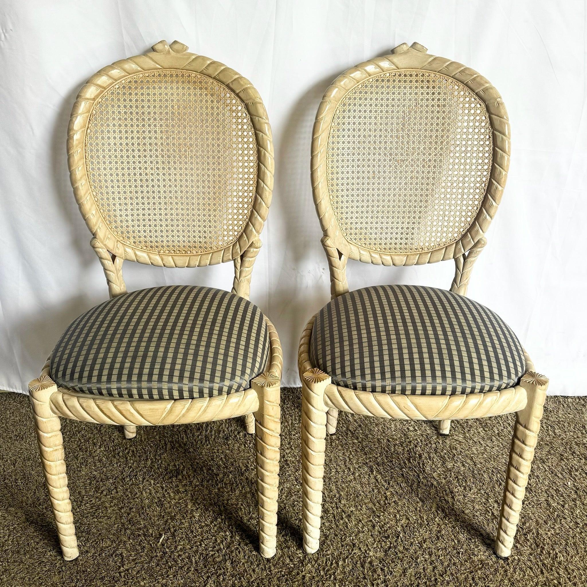Late 20th Century Vintage Carved Rope Twist Louis XVI Dining Chairs With Cane Backs - Set of 4 For Sale