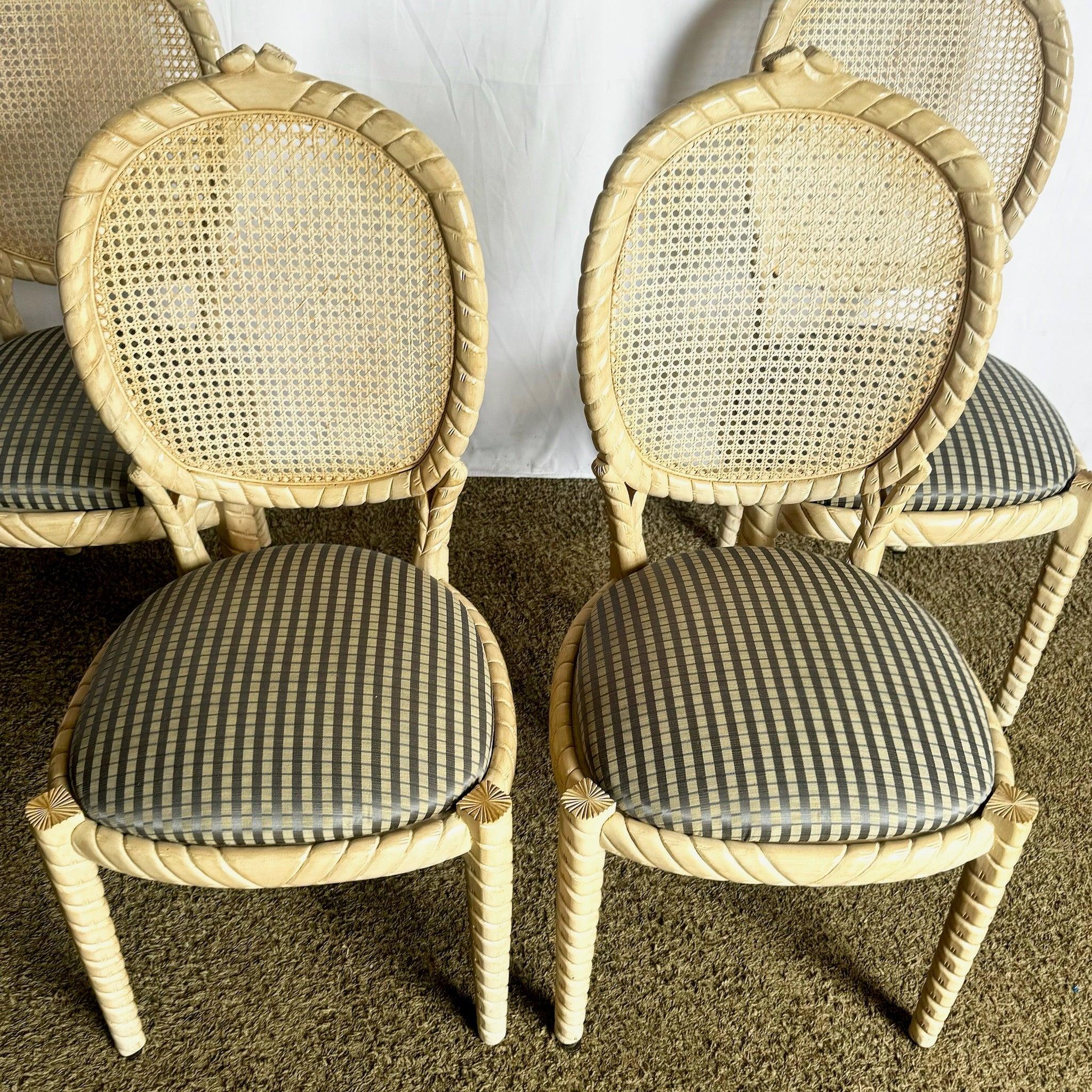 Vintage Carved Rope Twist Louis XVI Dining Chairs With Cane Backs - Set of 4 For Sale 1