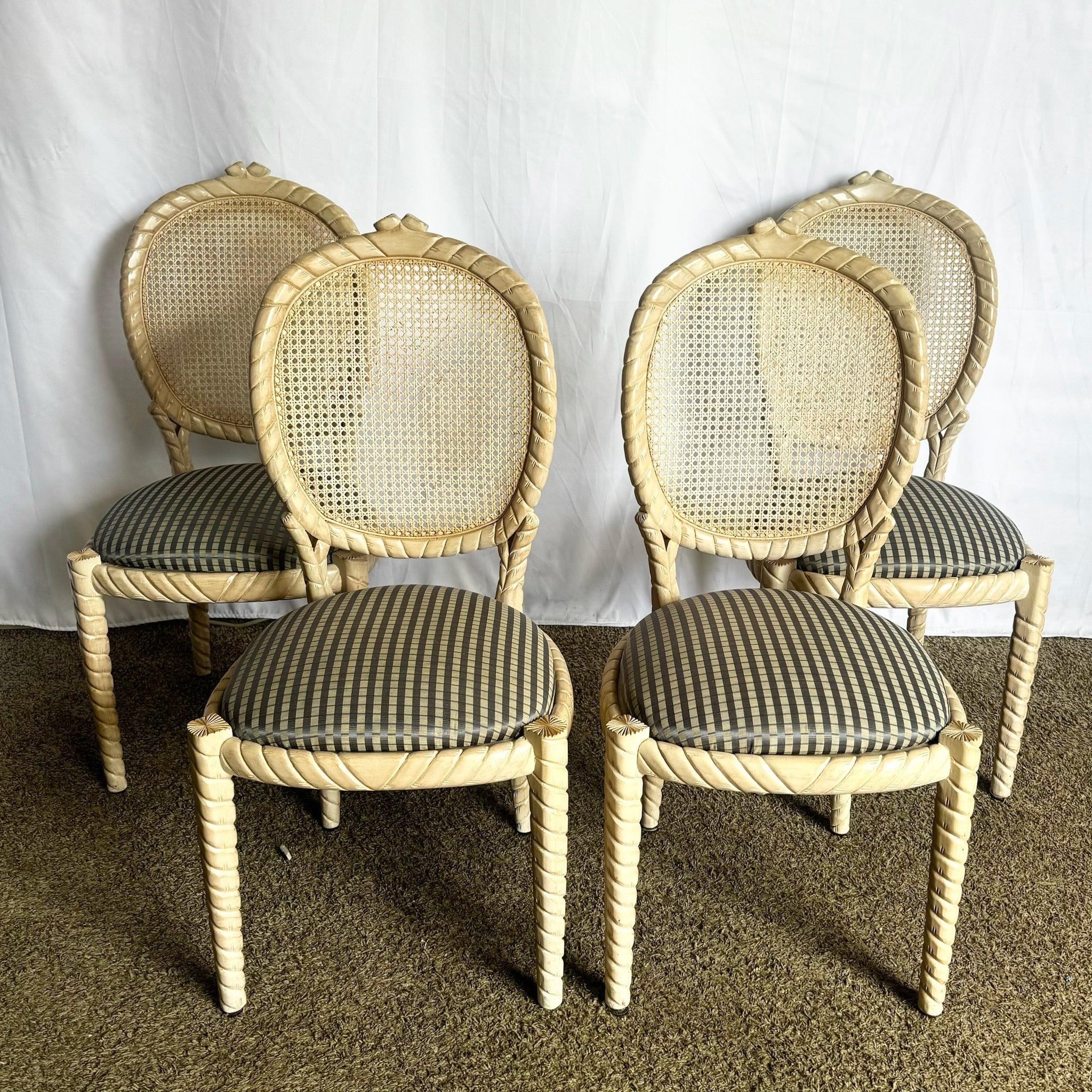 Vintage Carved Rope Twist Louis XVI Dining Chairs With Cane Backs - Set of 4 For Sale 2