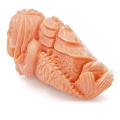 Vintage Carved Salmon Coral Siren Mermaid Figurine Sculpture