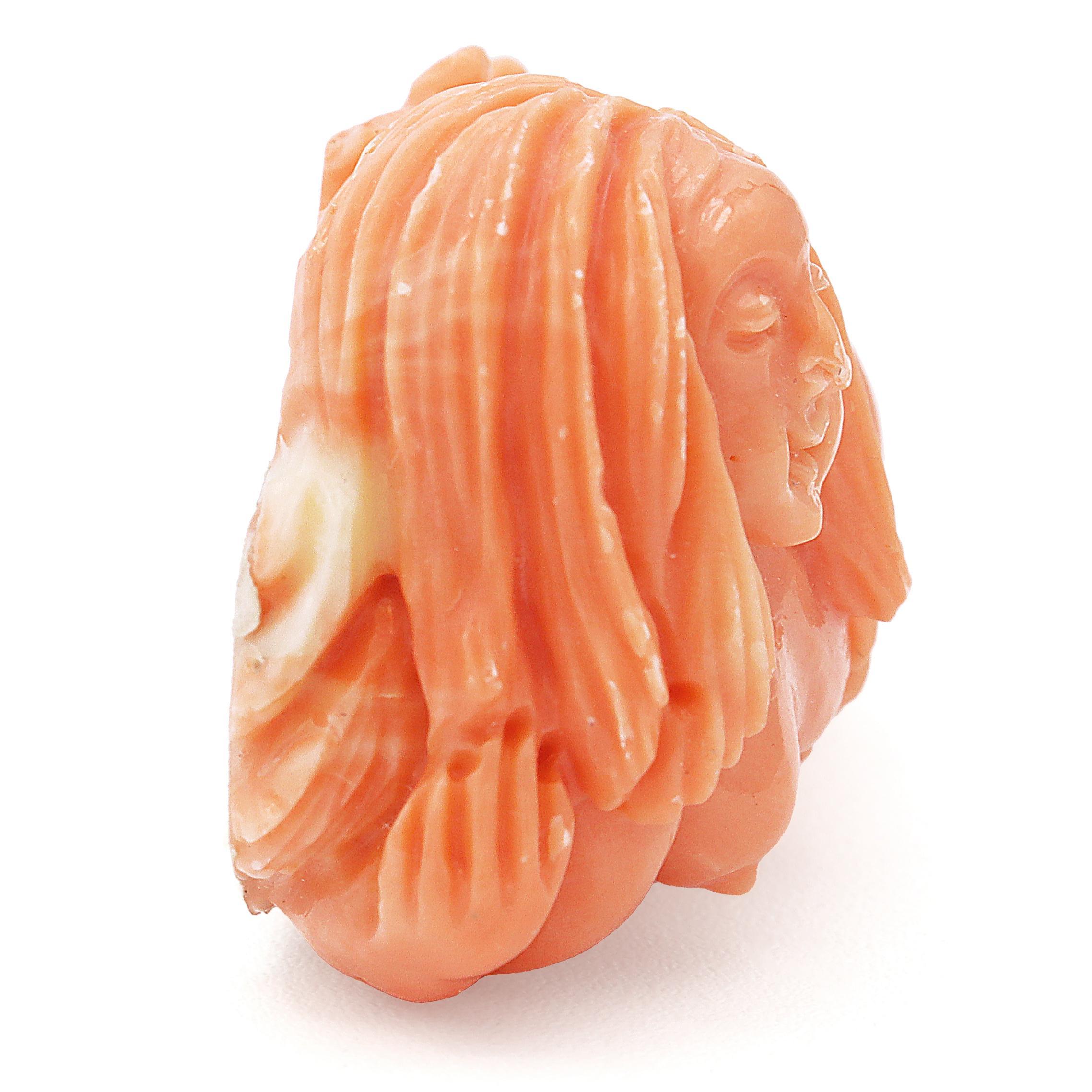 Uncut Vintage Carved Salmon Coral Siren Mermaid Figurine Sculpture For Sale