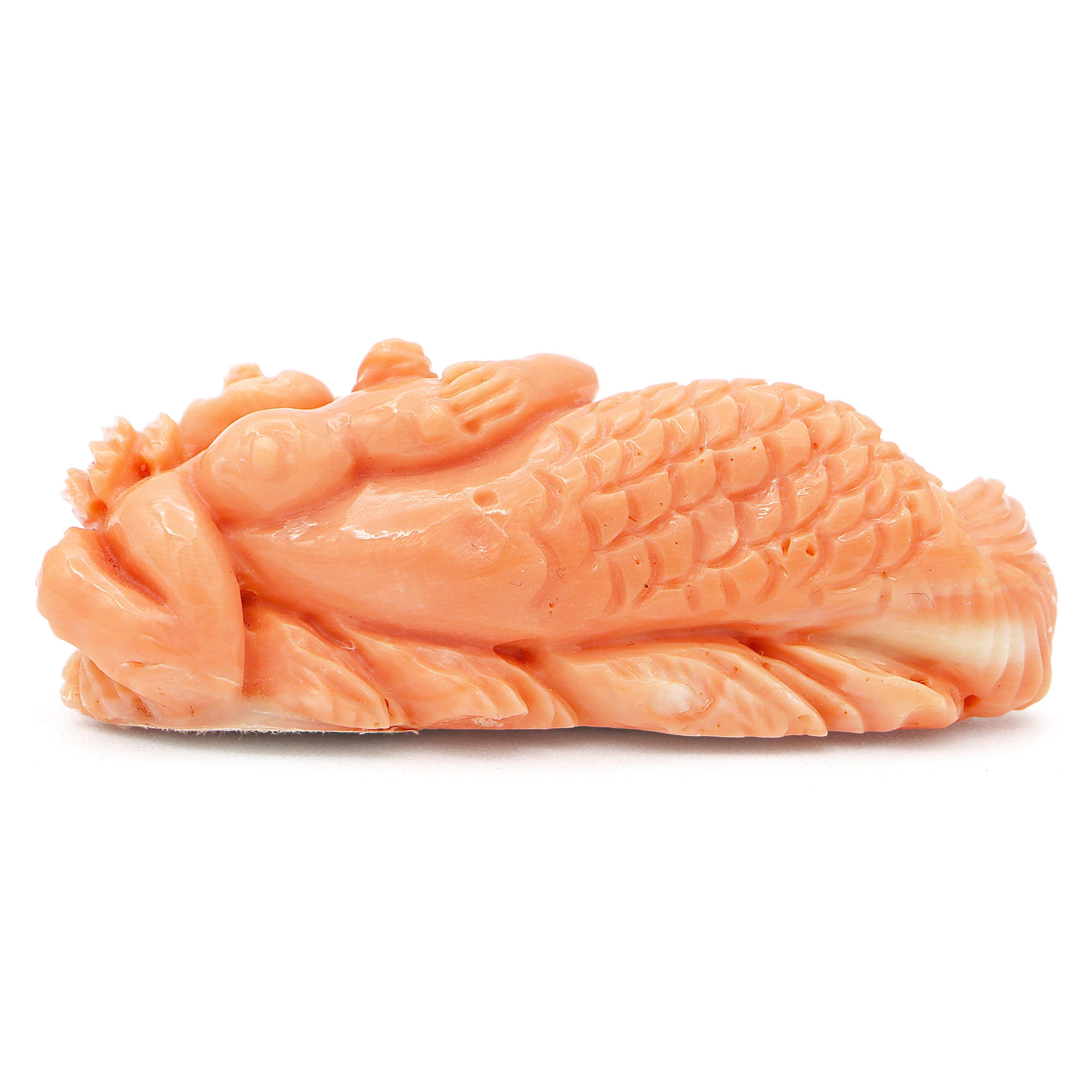 Women's Vintage Carved Salmon Coral Siren Mermaid Figurine Sculpture For Sale