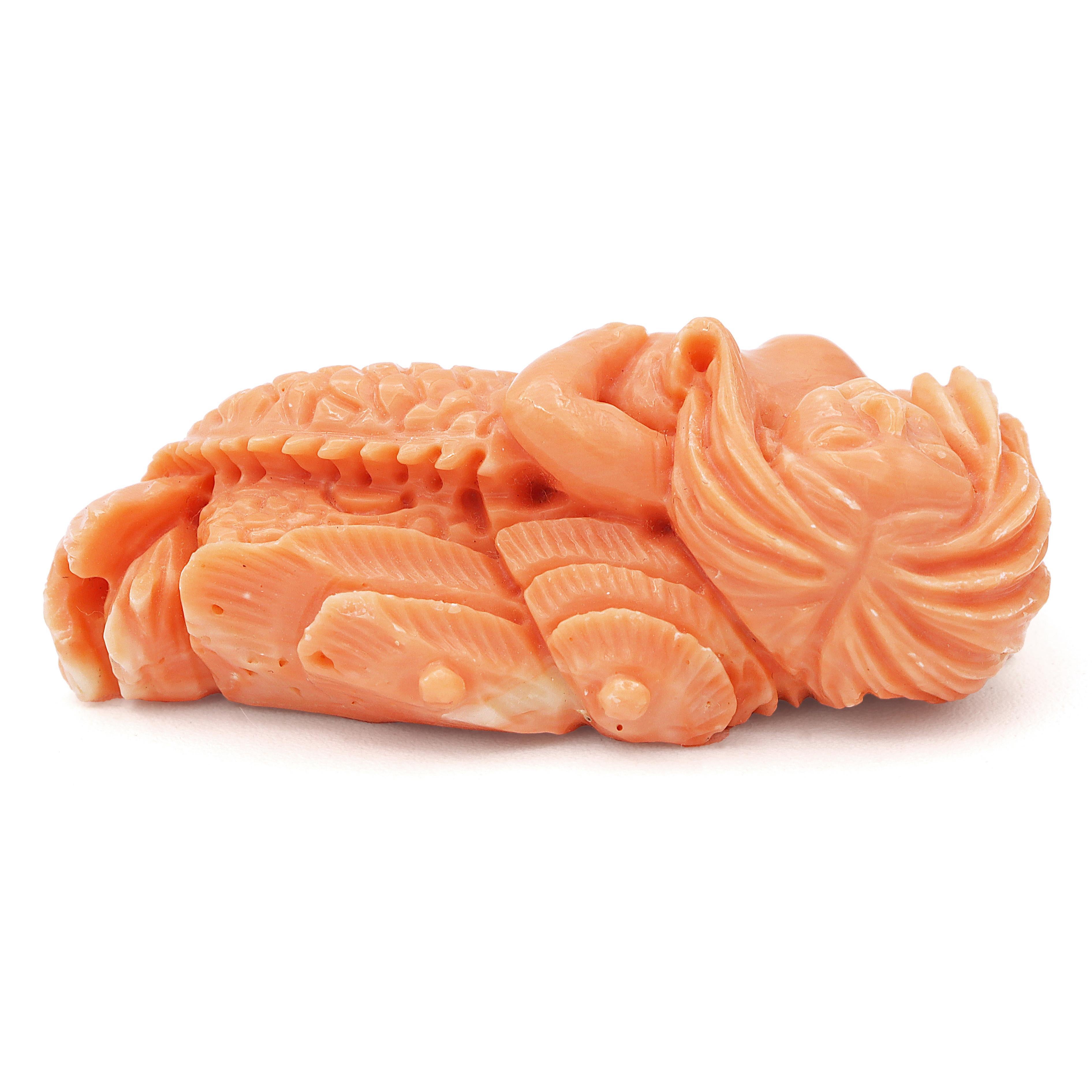 Vintage Carved Salmon Coral Siren Mermaid Figurine Sculpture For Sale 1