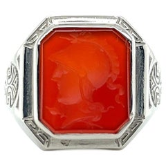 Vintage Carved Sardonyx Intaglio 10k White Gold Ring