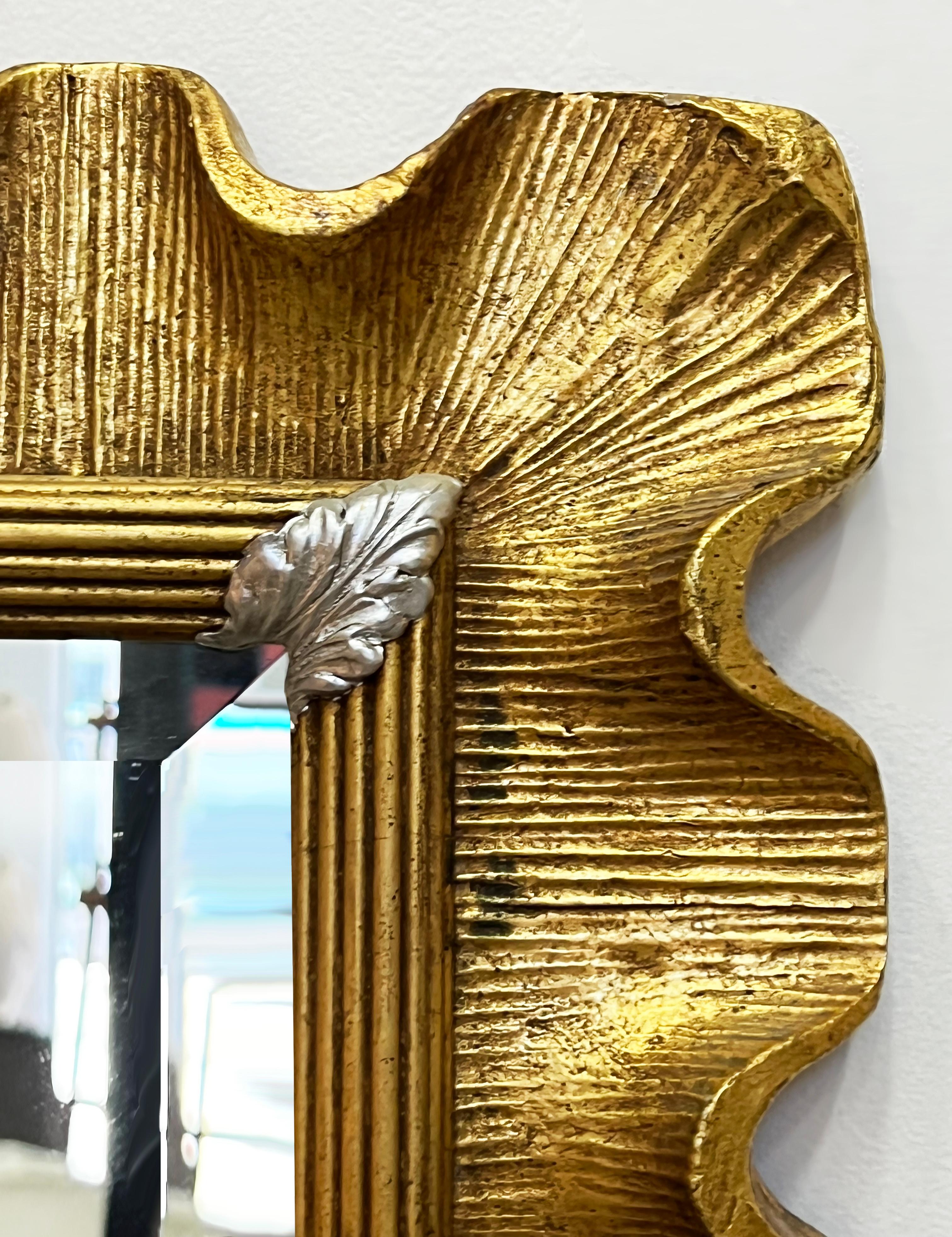 20th Century Vintage Carved Scalloped Edge Italian Giltwood Beveled Mirror