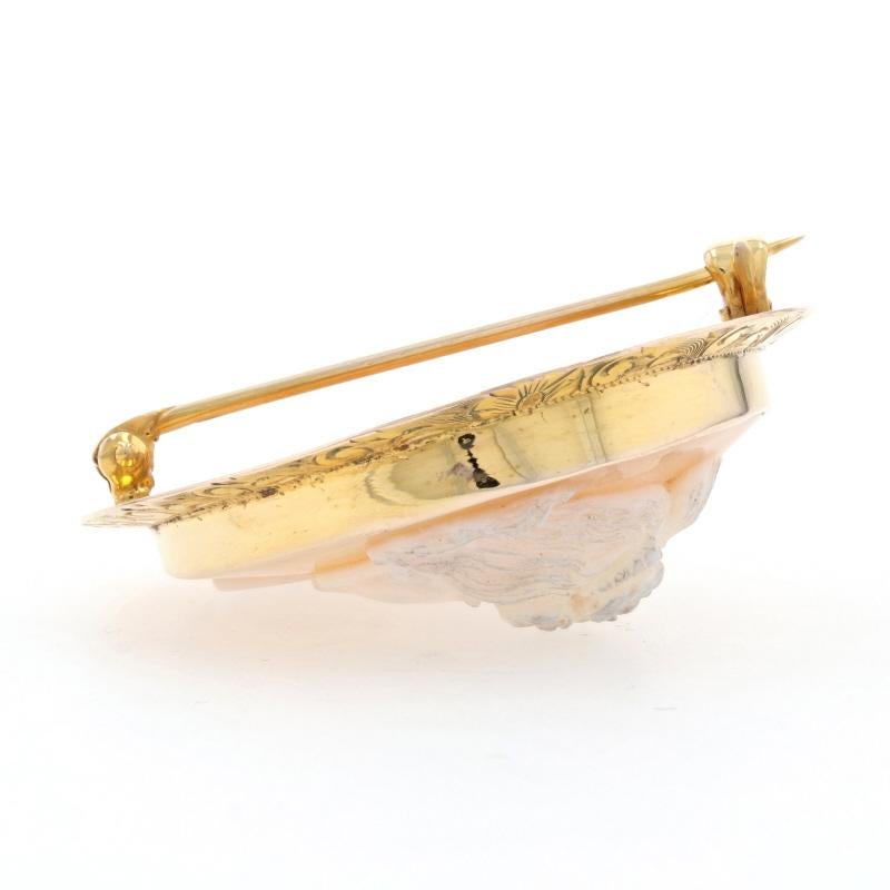 Era: Vintage 

Metal Content: Guaranteed 14k Gold as tested

Stone Information:
Carved Shell - 

Measurements: 1 21/32