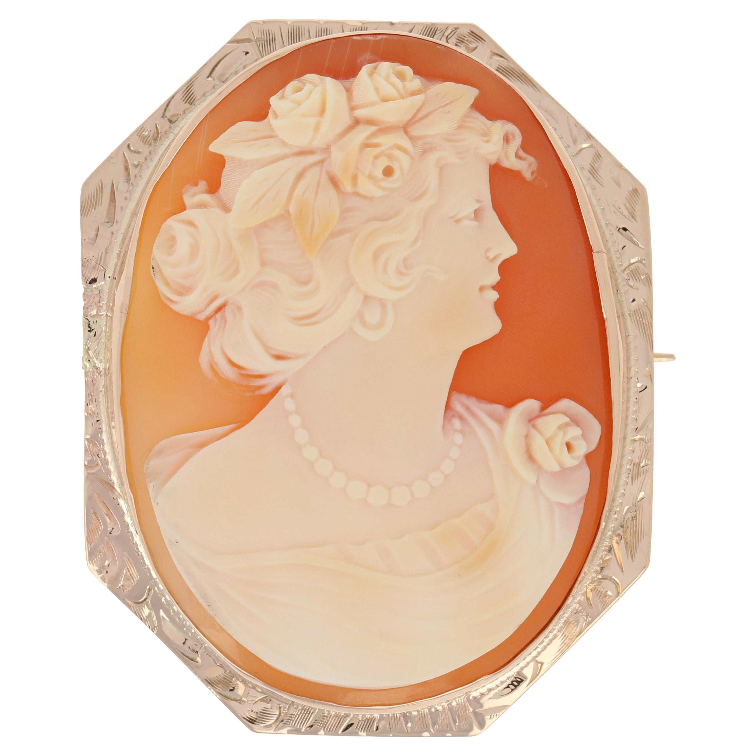 Antique Marquis Shaped 10K Gold Carved Lady Cameo and Seed Pearl Stick Pin SALE