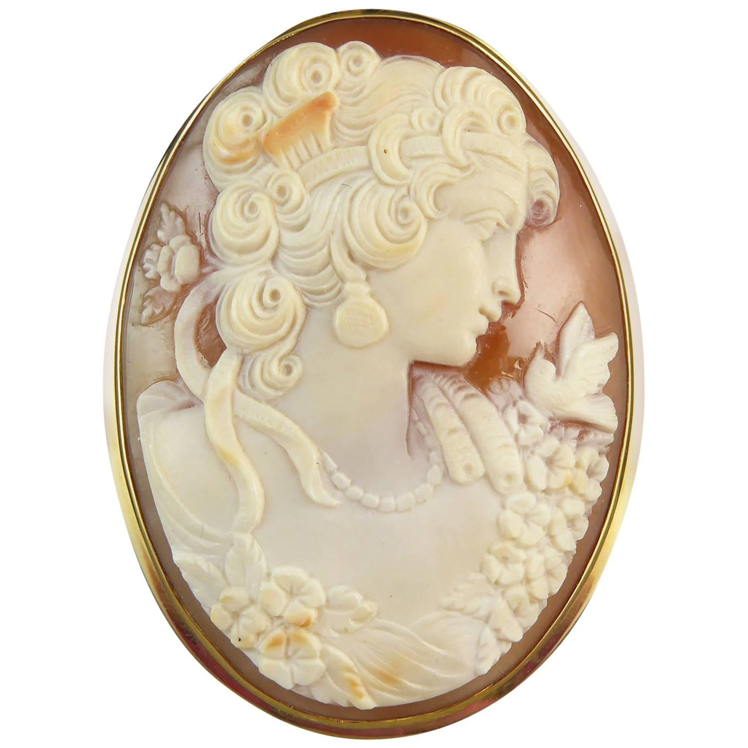 Vintage Carved Shell Cameo Brooch/Pendant, Yellow Gold Surround, Edinburgh, 2001