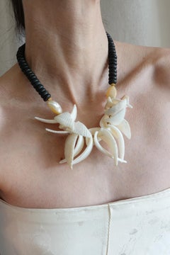 Vintage Carved Shell Cluster Statement Necklace