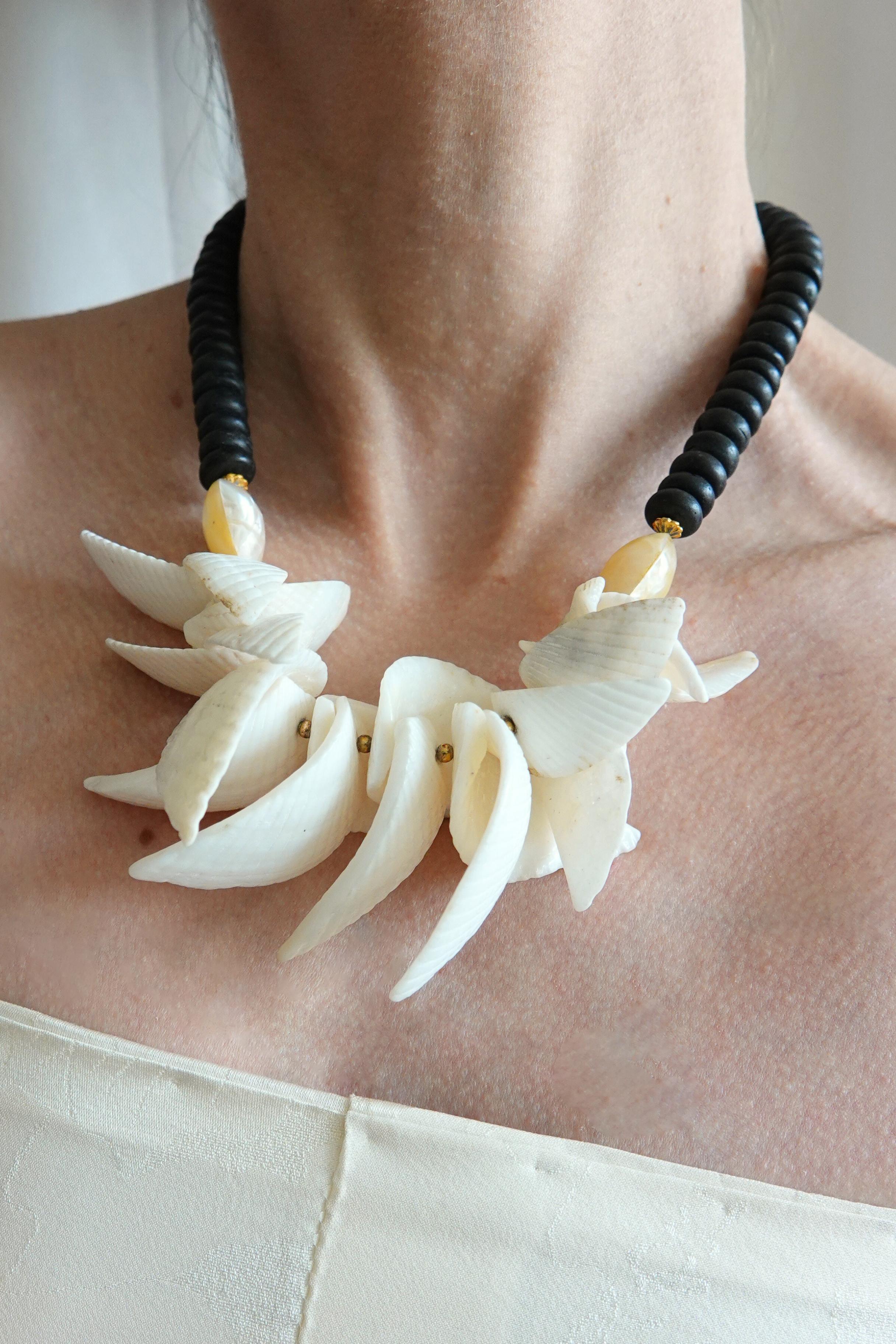 Vintage Carved Shell Cluster Statement Necklace - image 3