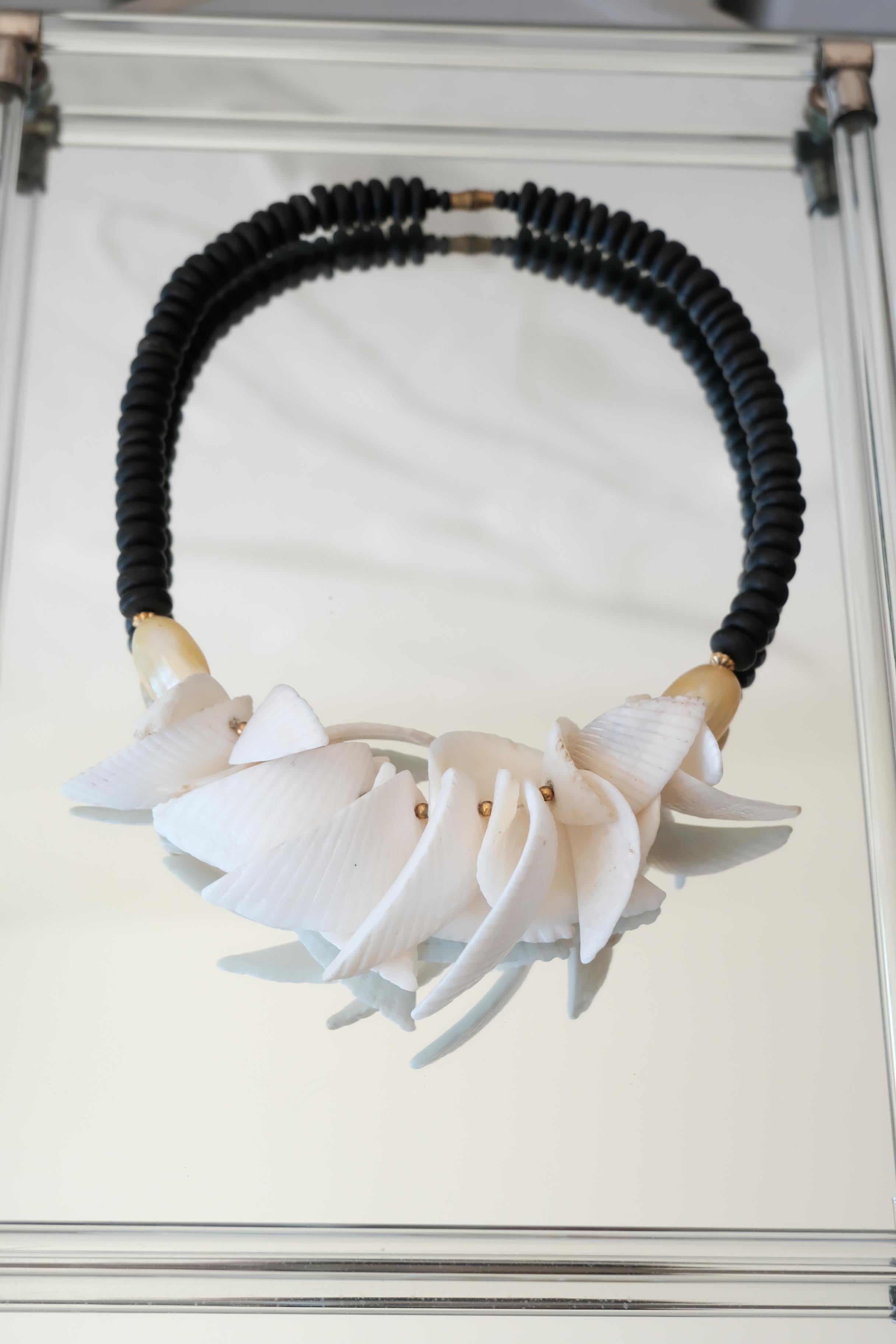 Vintage Carved Shell Cluster Statement Necklace - image 4