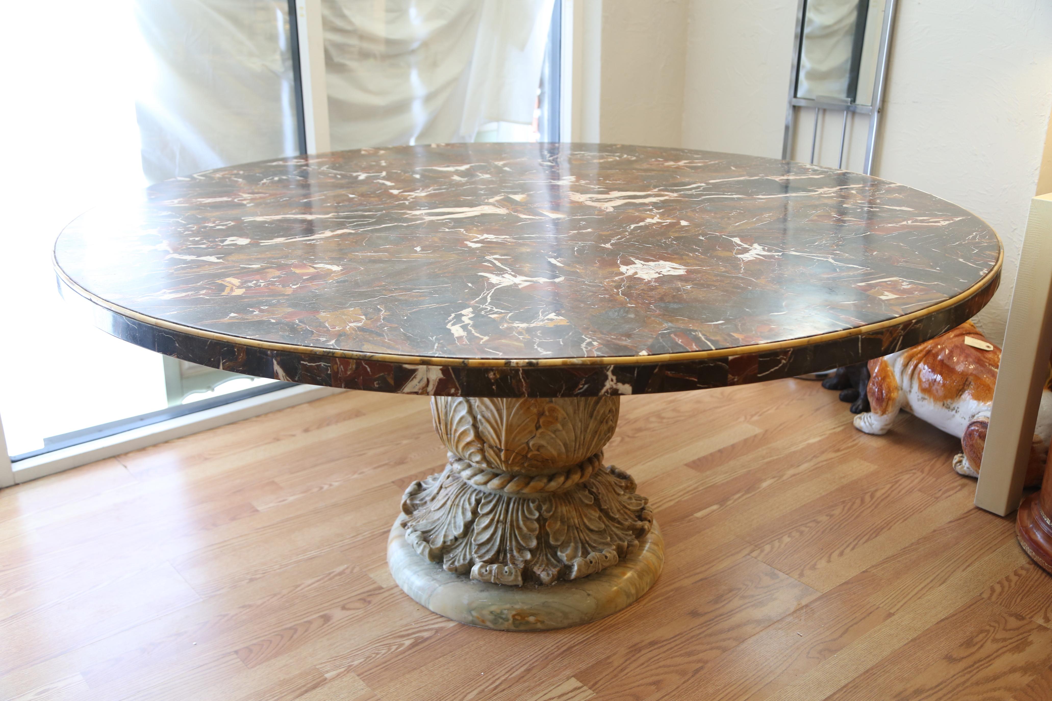 Vintage Carved Solid Marble Table In Good Condition For Sale In West Palm Beach, FL