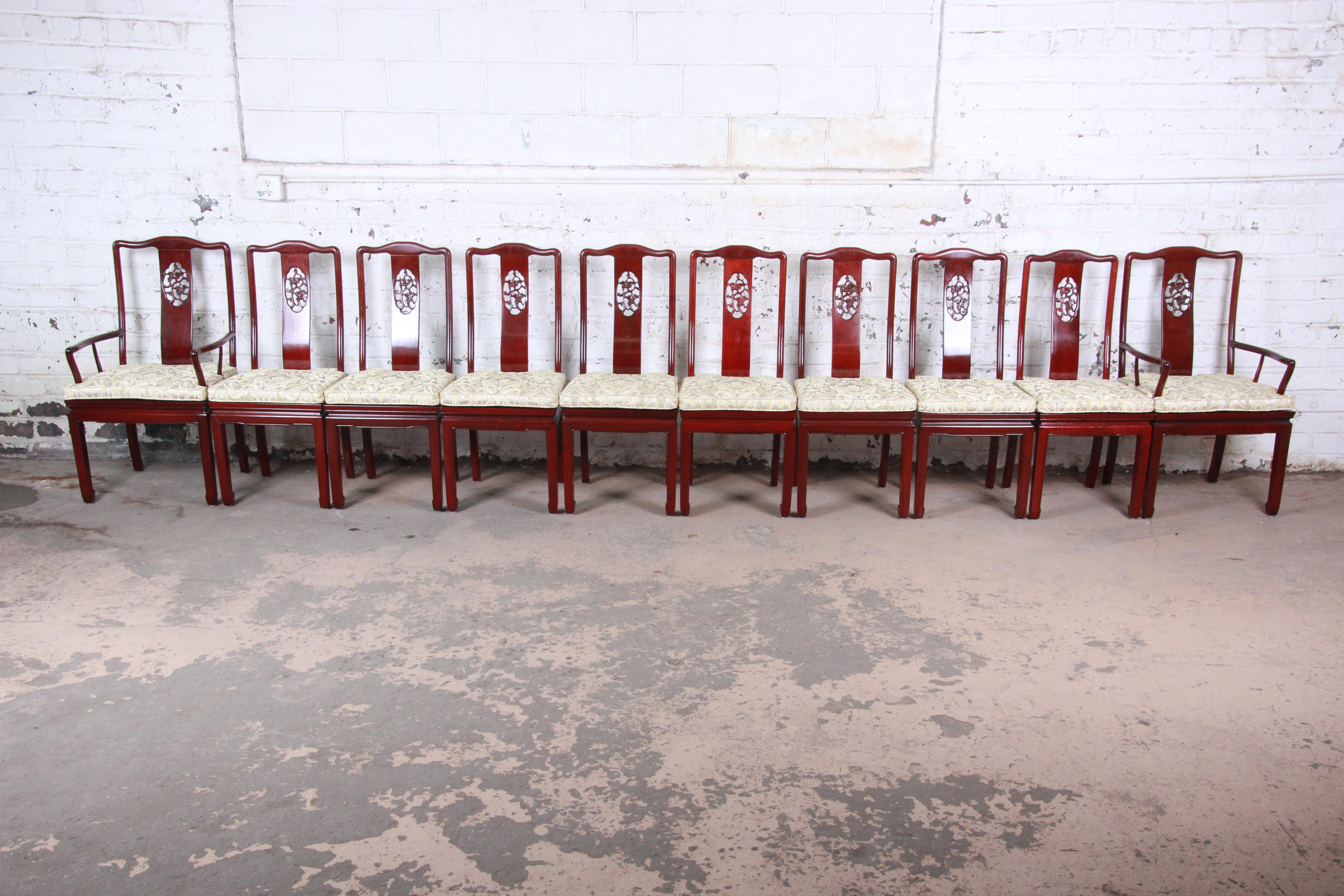 American Vintage Carved Solid Rosewood Chinese Dining Chairs, Set of Ten