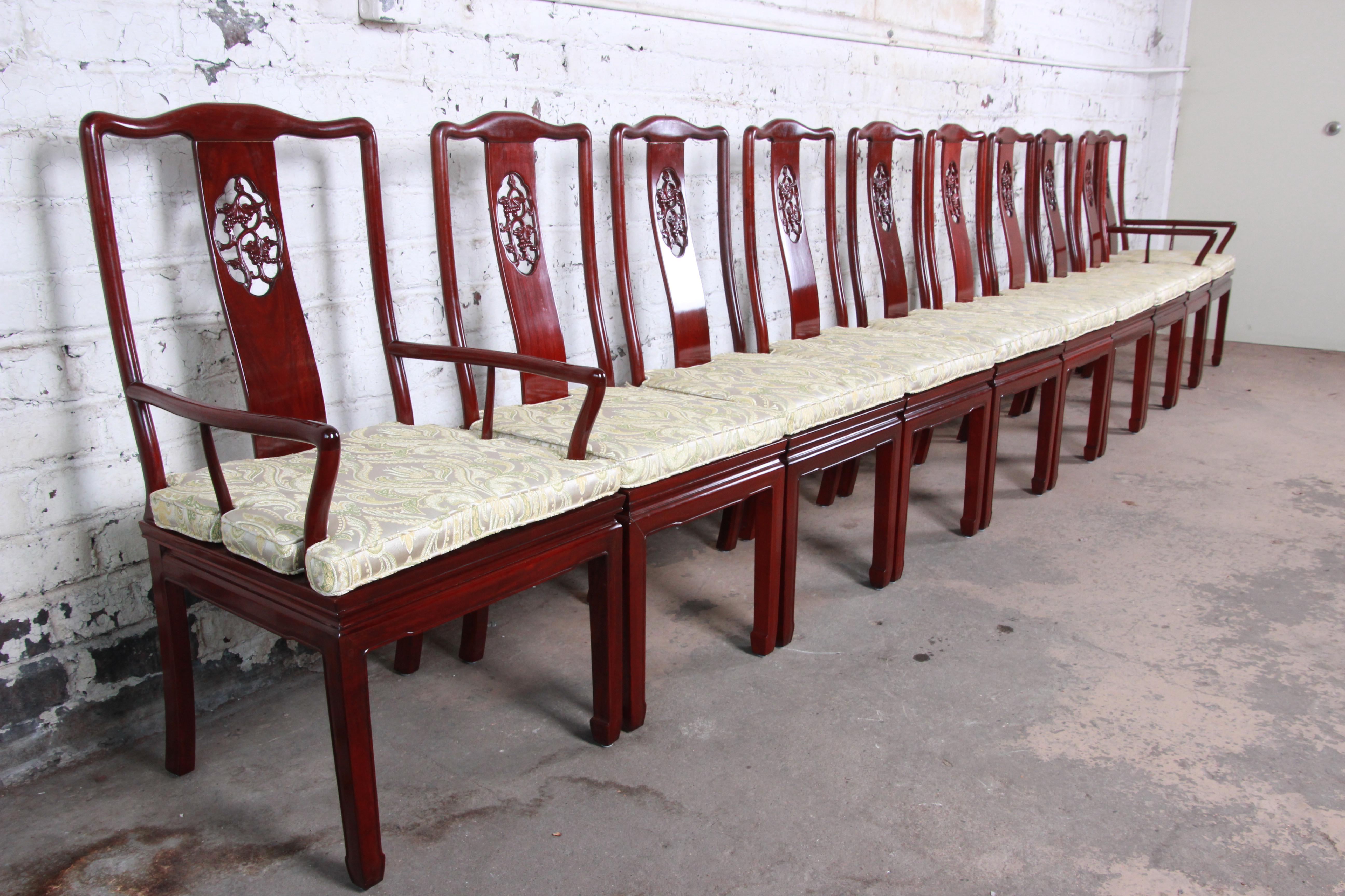 Vintage Carved Solid Rosewood Chinese Dining Chairs, Set of Ten In Good Condition In South Bend, IN
