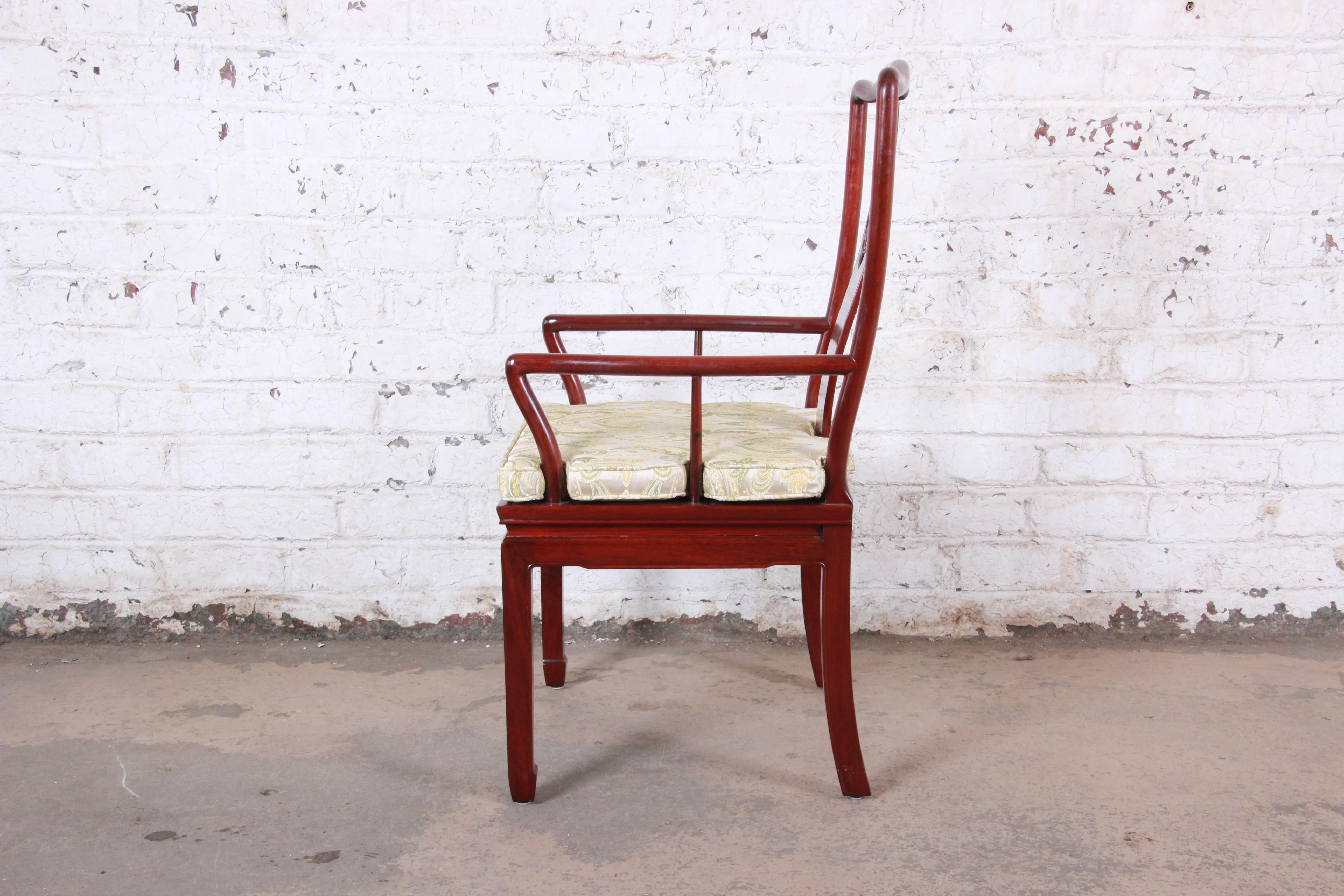 Upholstery Vintage Carved Solid Rosewood Chinese Dining Chairs, Set of Ten