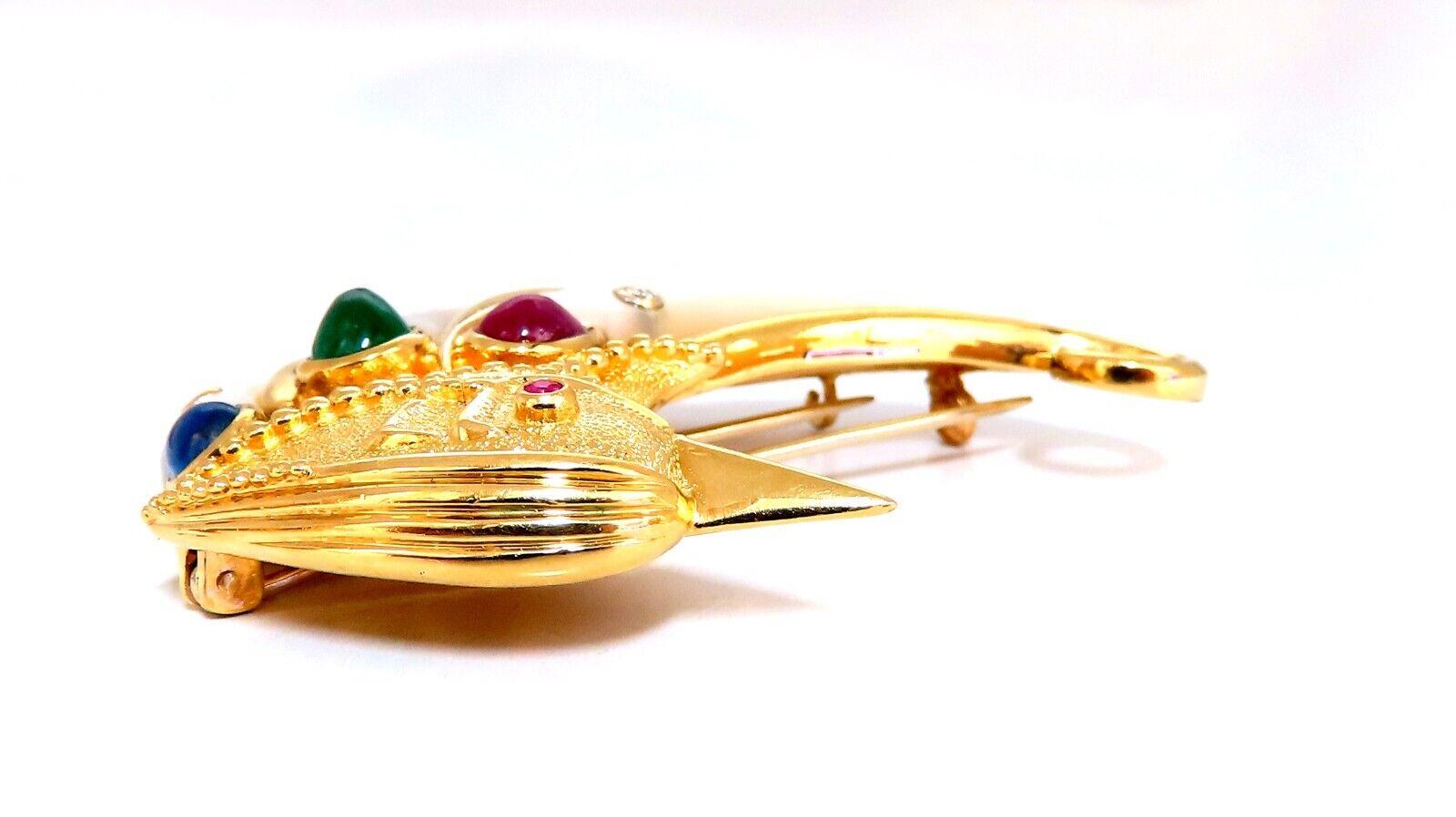Uncut Vintage Carved South Sea Pearl Ruby Sapphire Emerald Penguin Pin 18kt Gold For Sale