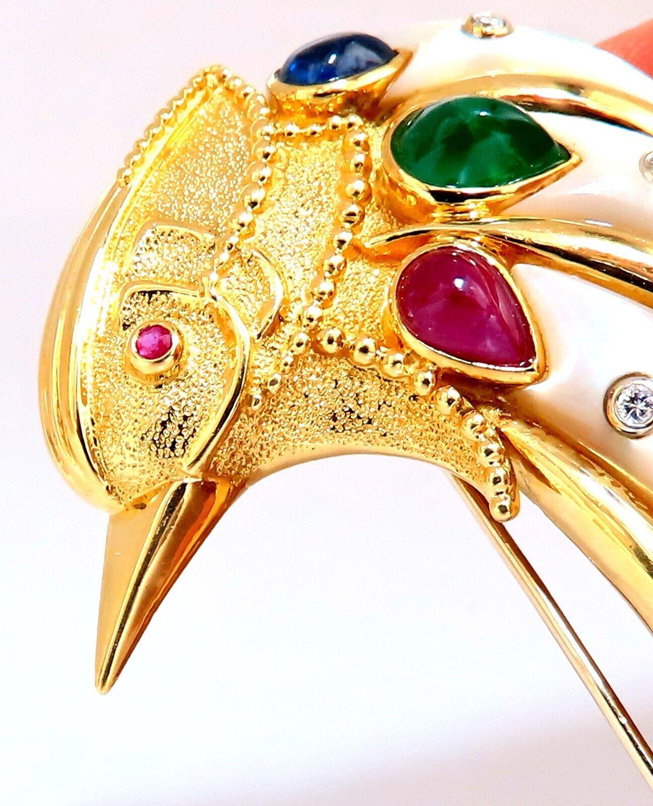 Women's or Men's Vintage Carved South Sea Pearl Ruby Sapphire Emerald Penguin Pin 18kt Gold For Sale