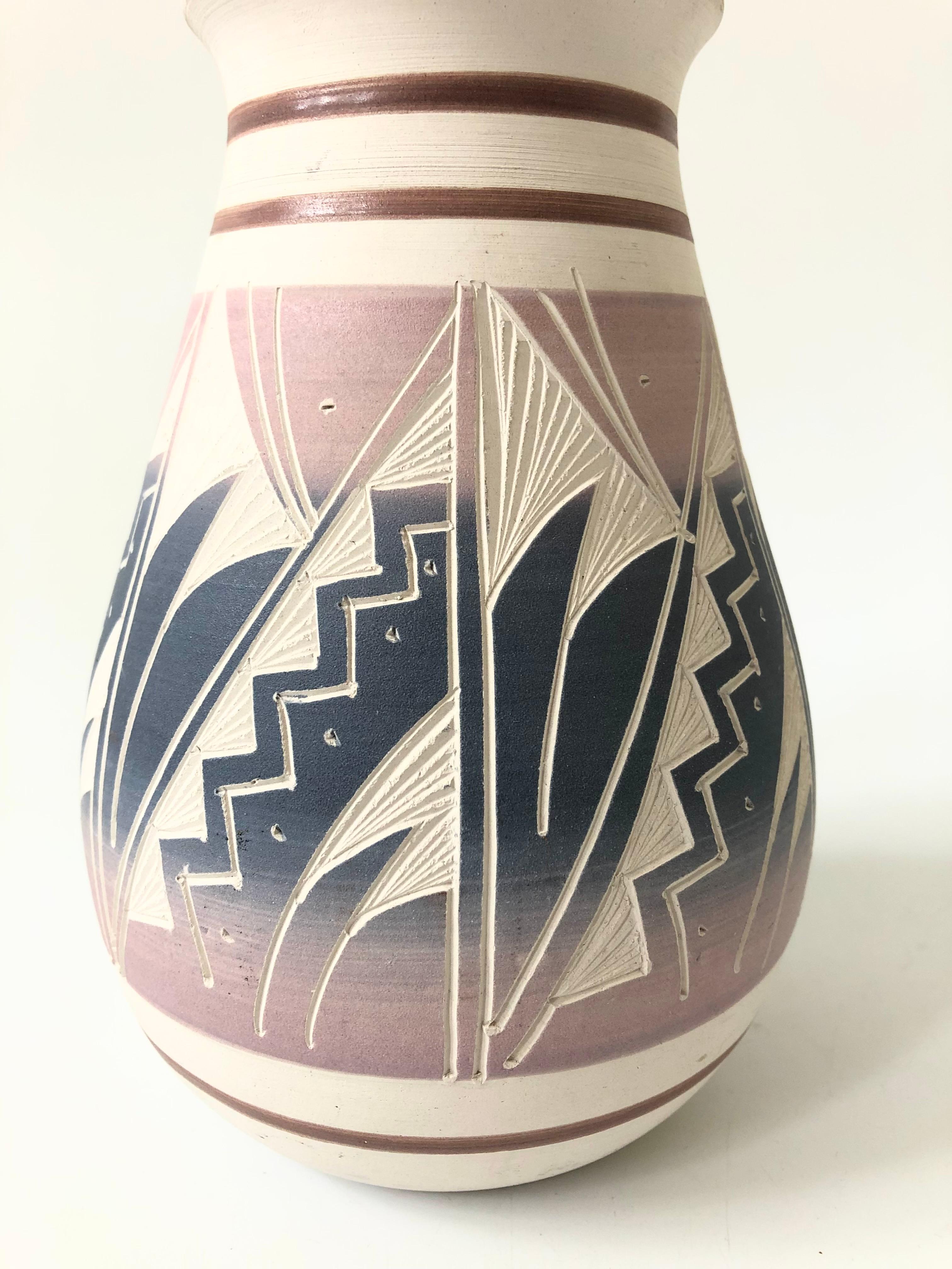 Modern Vintage Carved Southwestern Pottery Vase