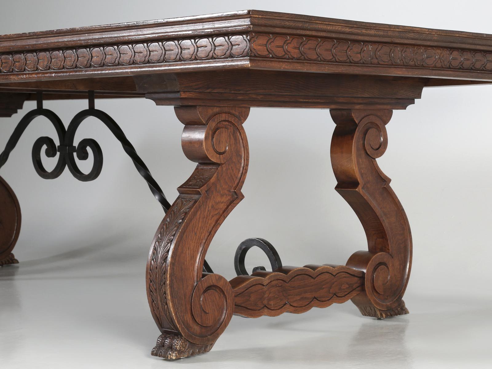 Vintage Carved Spanish Trestle Style Dining Table 1