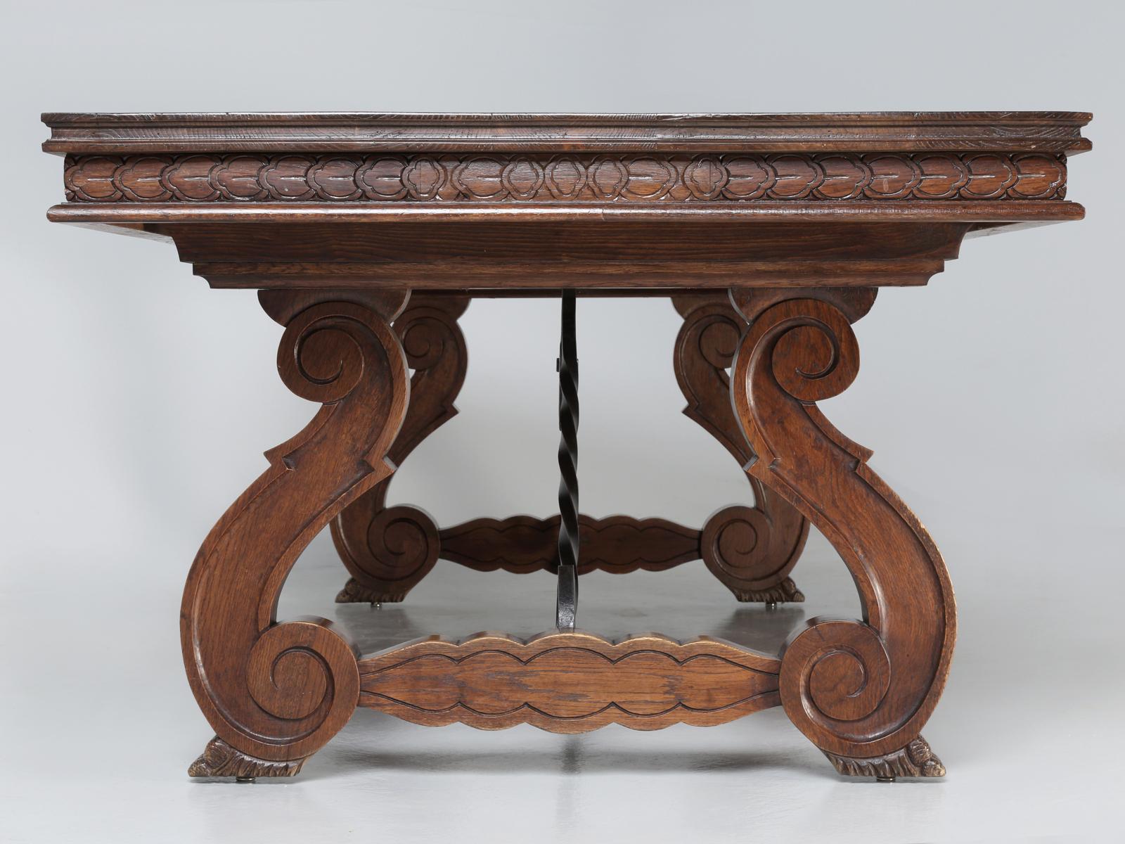 Vintage Carved Spanish Trestle Style Dining Table 9