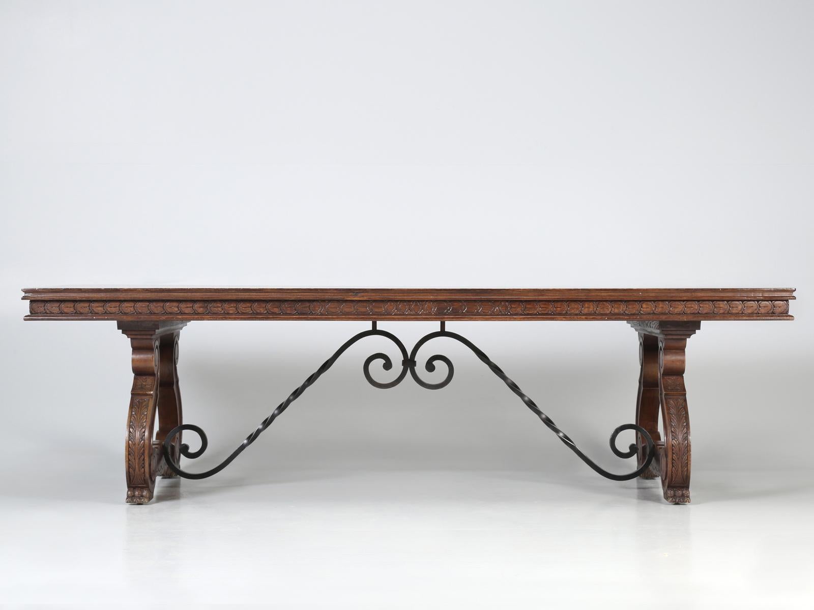 Mid-20th Century Vintage Carved Spanish Trestle Style Dining Table