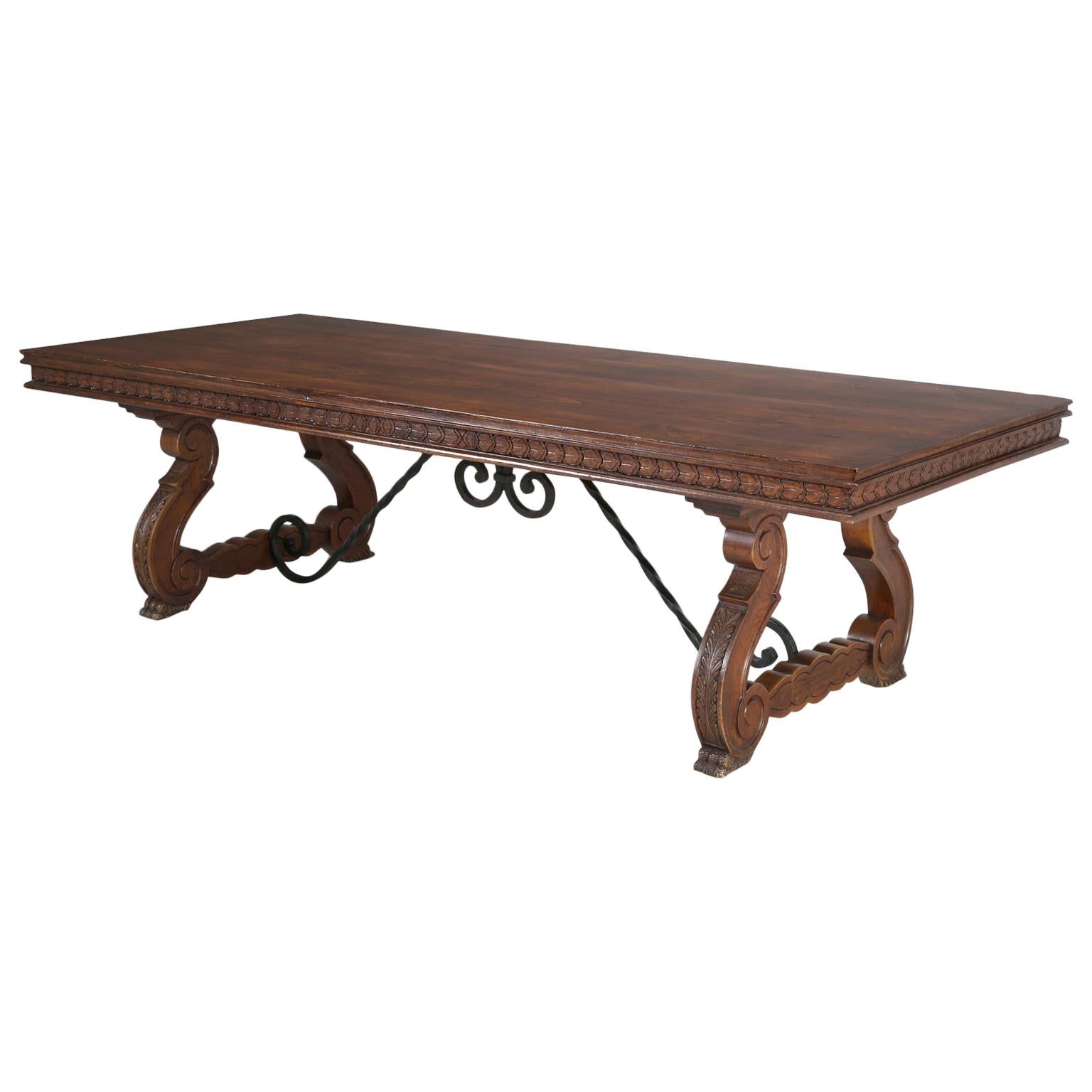 Vintage Carved Spanish Trestle Style Dining Table