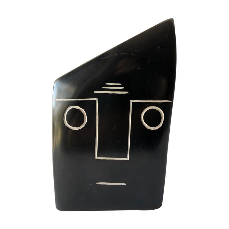 Vintage Carved Stone Abstract Figurative Mask Face Sculpture at 1stDibs