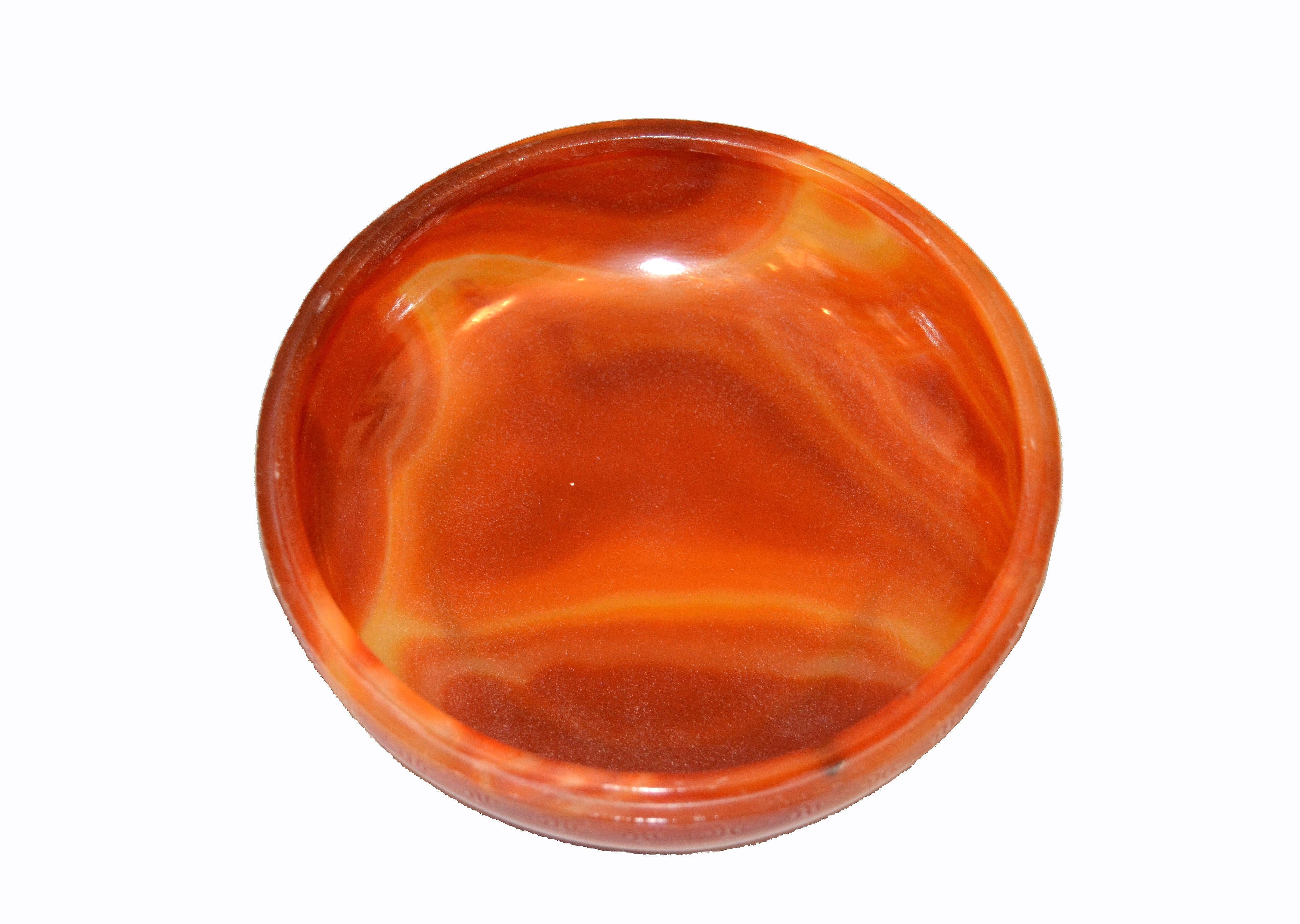Vintage Carved Stone Agate Box and Bowl in Amber Color, Set In Good Condition For Sale In Miami, FL