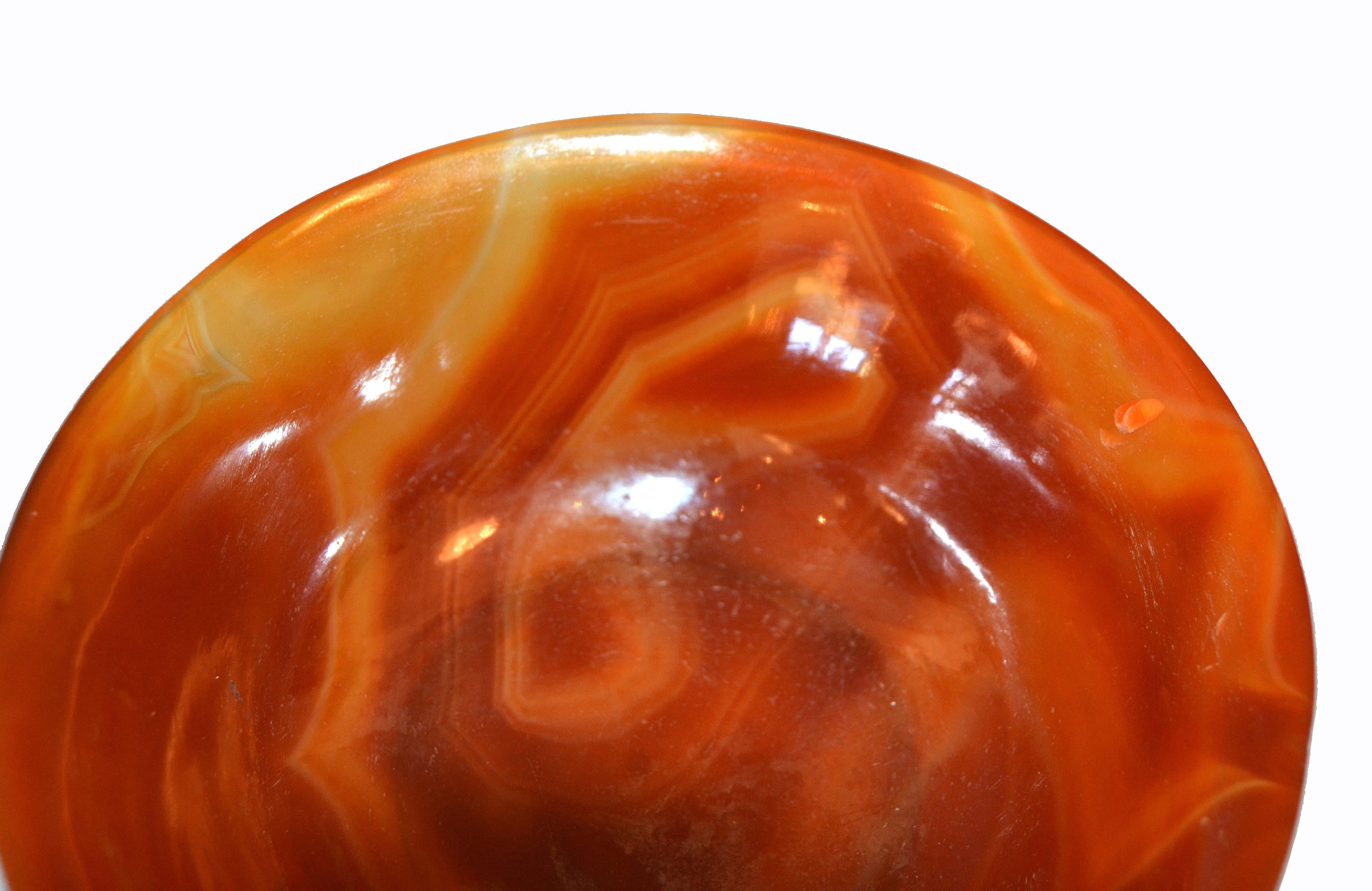 Late 20th Century Vintage Carved Stone Agate Box and Bowl in Amber Color, Set For Sale
