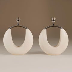 Chic Vintage Sculptural Table Lamps in Cream Stone & Chrome, 1980s