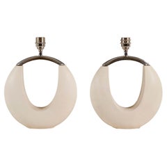 Paire de lampes "sac à main" vintage en pierre sculptée et chrome sculpté, années 1980