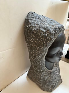 Vintage Carved Stone Black Marble Belgian Eskimo Sculpture Signed by Artist