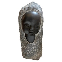 Belgische Eskimo-Skulptur aus geschnitztem schwarzem Marmor, signiert vom Künstler, Vintage
