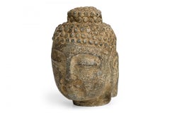 Vintage Carved Stone Buddha Head Tabletop Statue