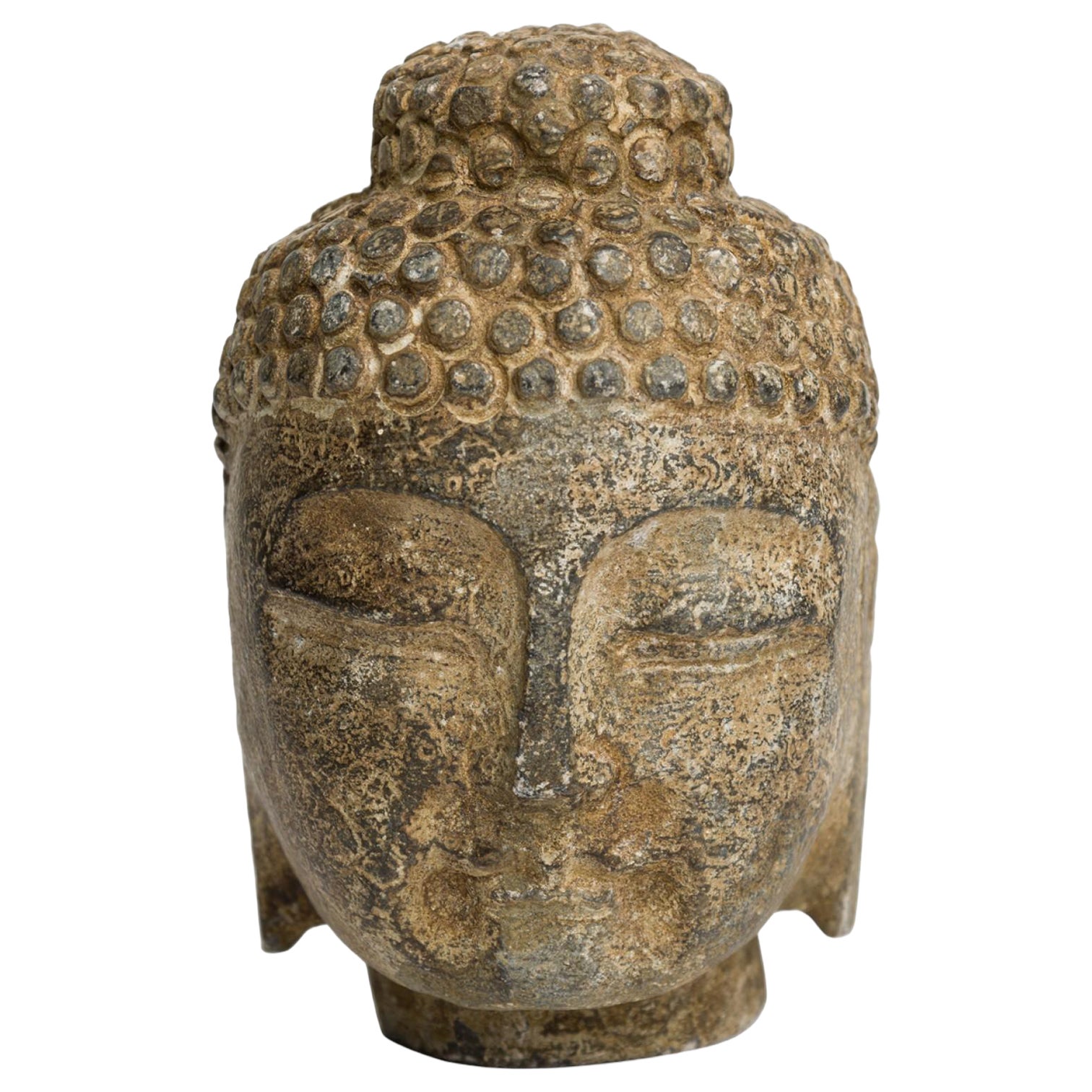 Vintage Carved Stone Buddha Head Tabletop Statue