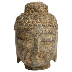 Vintage Carved Stone Buddha Head Tabletop Statue