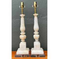 Vintage Carved Stone Column Lamp - A Pair