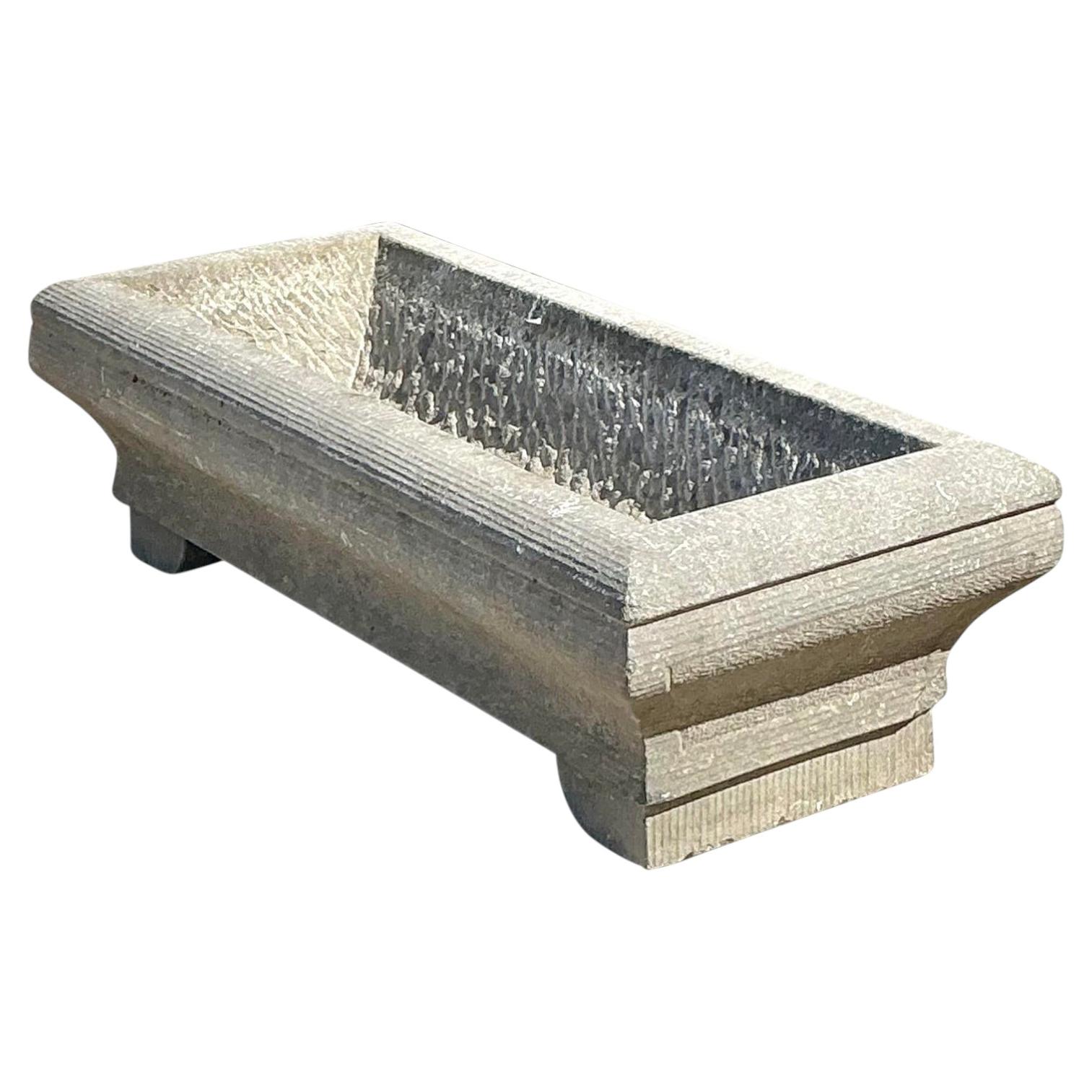 Vintage Carved Stone Engraved Planter For Sale