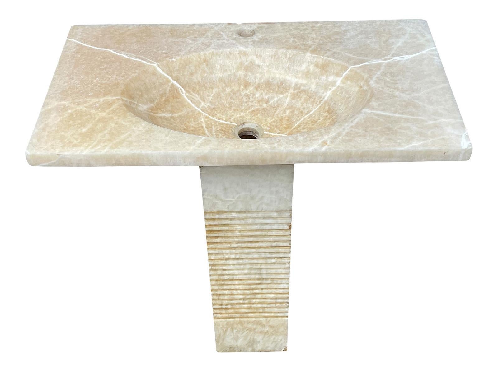 Beautiful 1970s carved solid stone onyx sink.