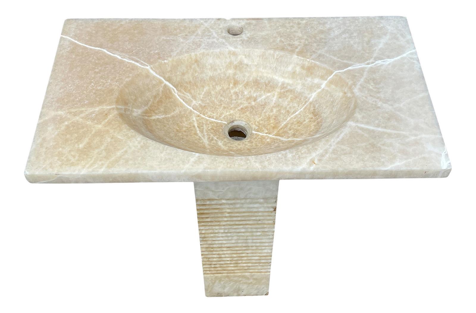 Mid-Century Modern Vintage Carved Stone Quartz Pedestal Sink