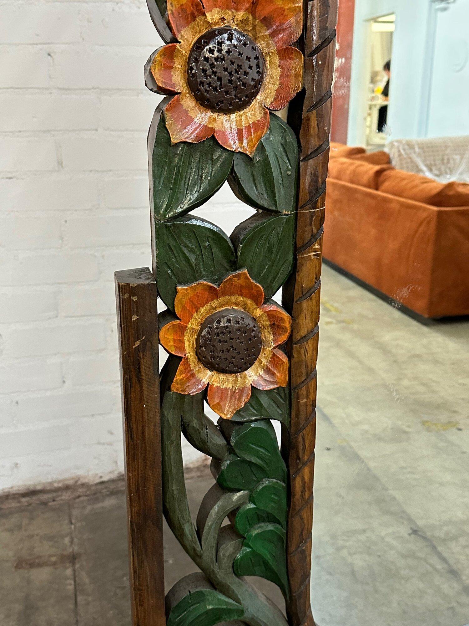 Wood Vintage carved sunflower floor mirror For Sale