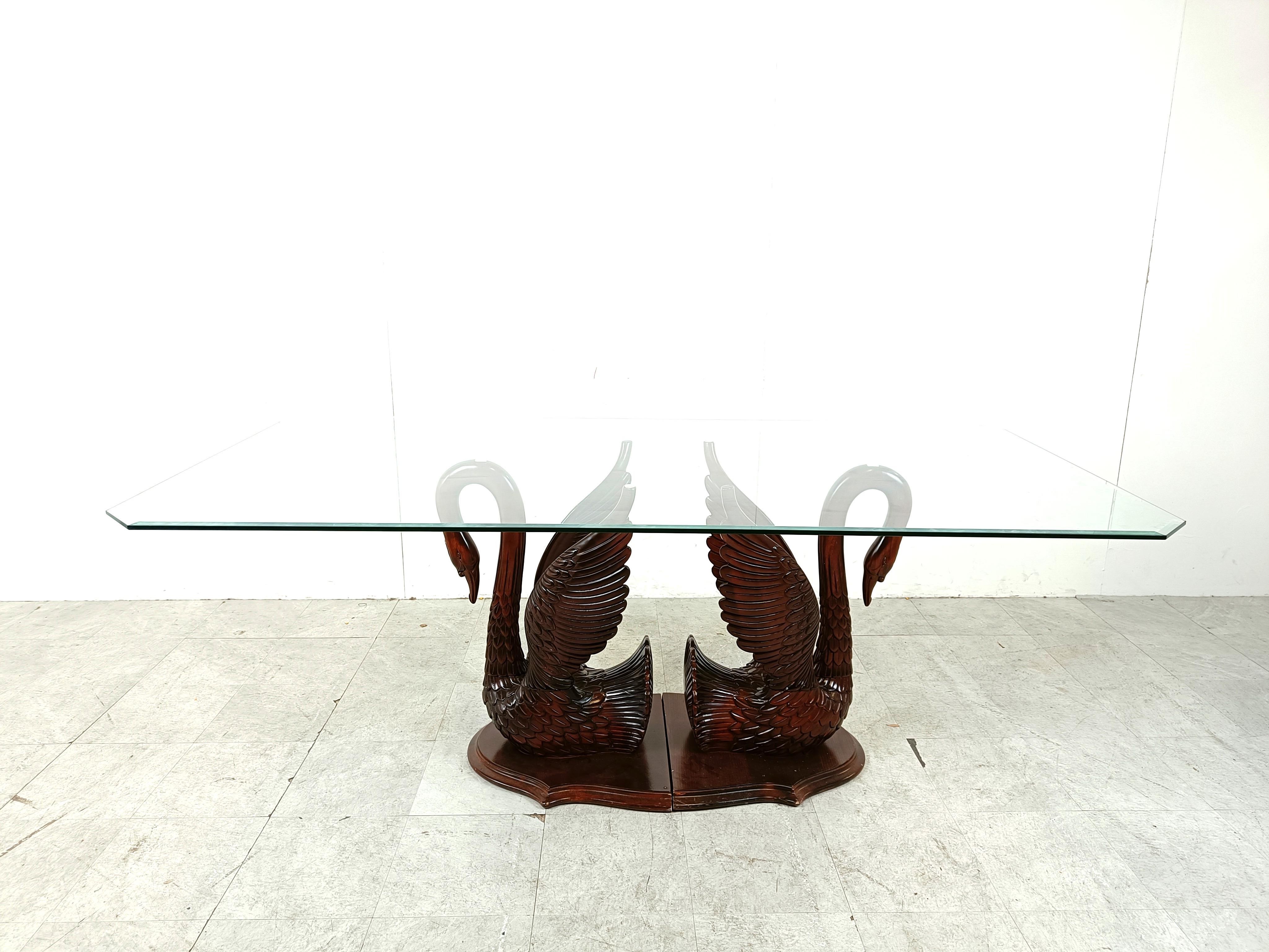 French Vintage carved swan dining table, 1960s For Sale