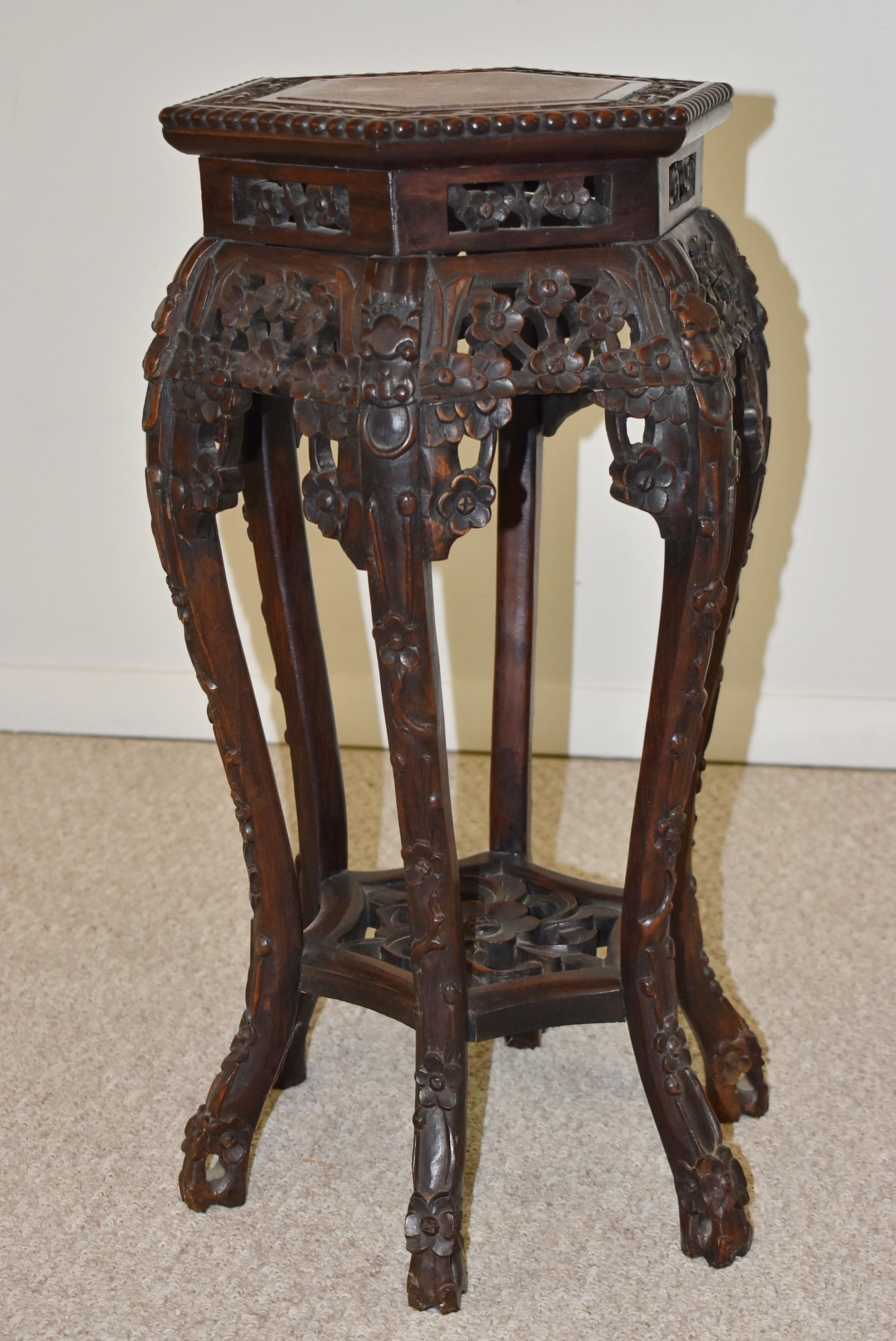 Chinese Chippendale Vintage Carved Teak Asian Stand 