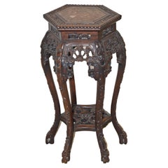 Vintage Carved Teak Asian Stand