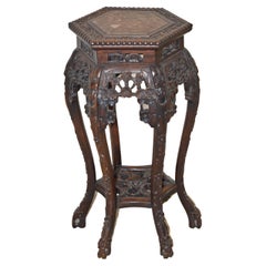 Vintage Carved Teak Asian Stand 