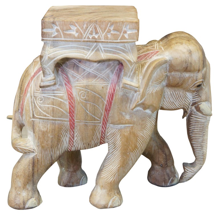 Vintage Carved Teak Elephant Garden Stool Plant Stand Side Pedestal