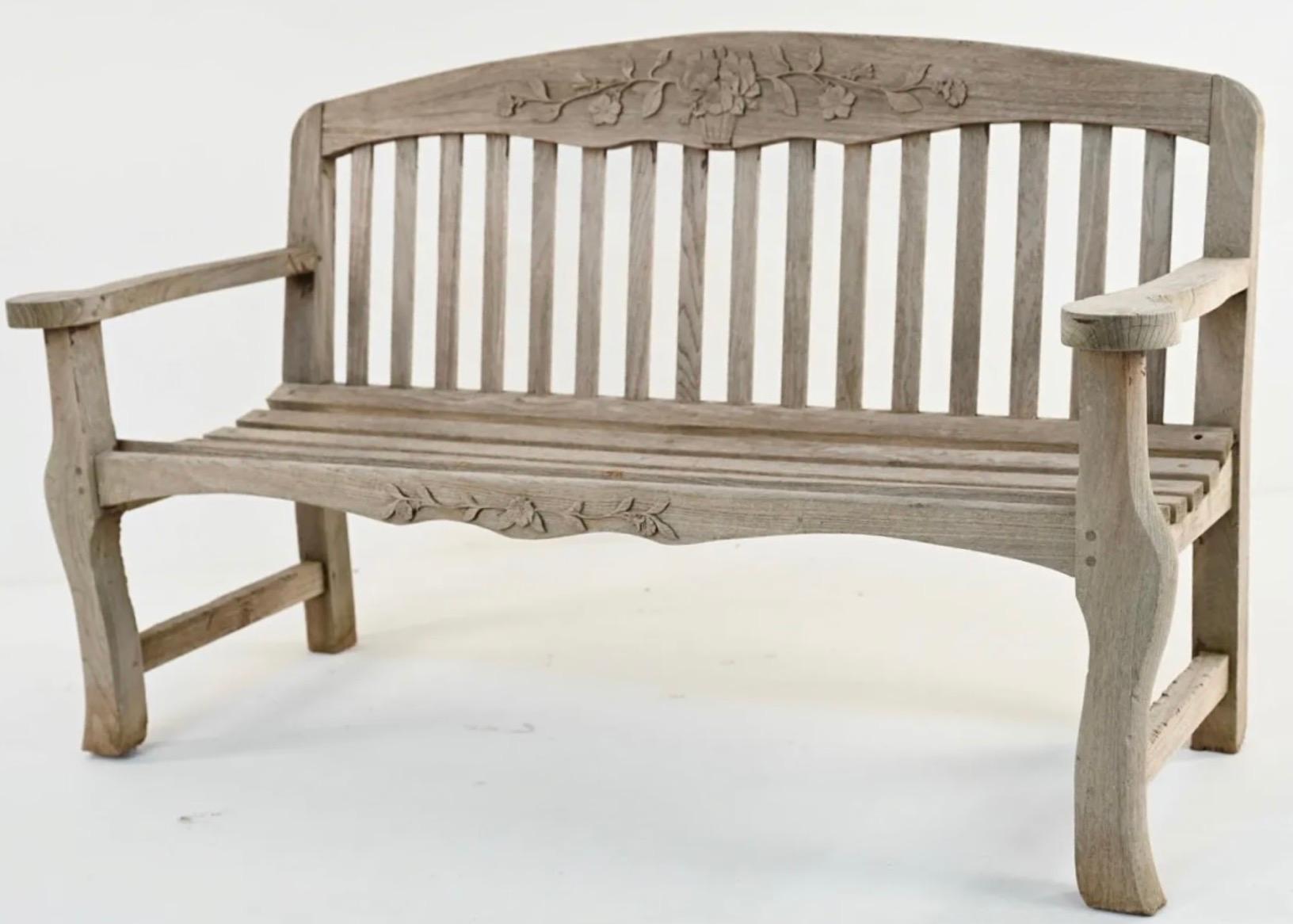 carved garden bench
