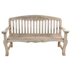 Vintage Carved Teak Wood Outdoor Garden Bench